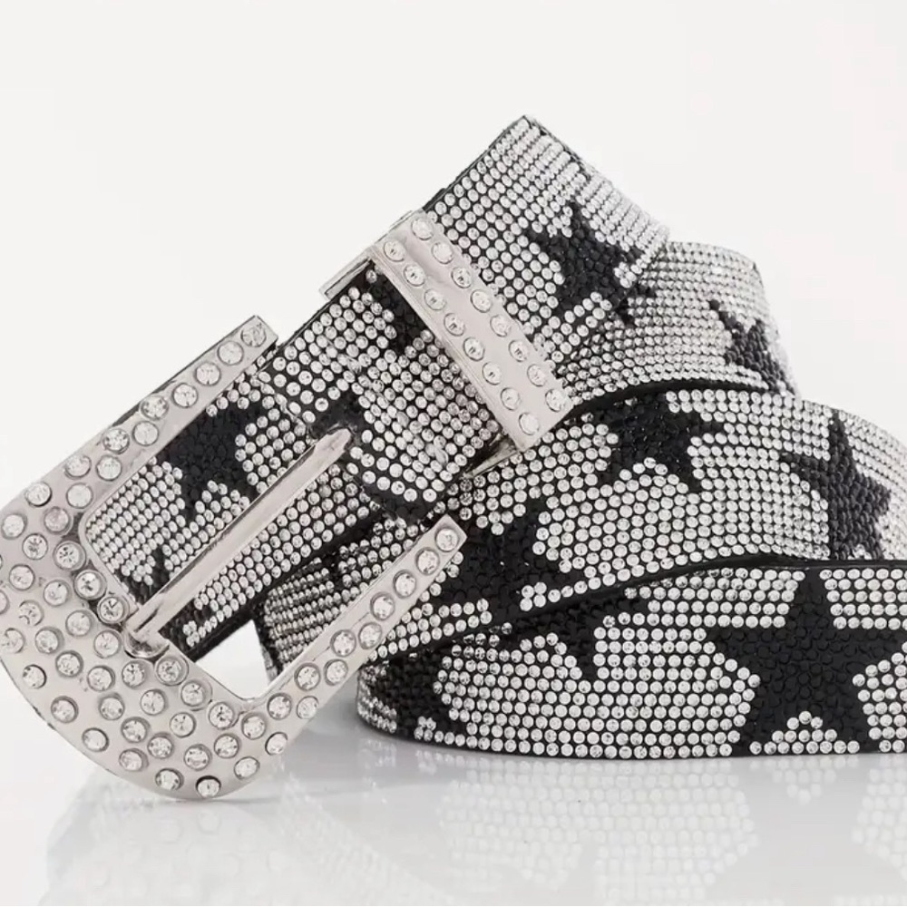 Shiny Rhinestone Trendy Stars Graphic Waistband Cowgirl Jeans Pants Belts